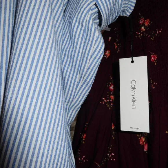 NWT 2X CALVIN KLEIN BLUE PINSTRIPED CAPRIS SEARSSUCKER LOOK - Picture 3 of 9